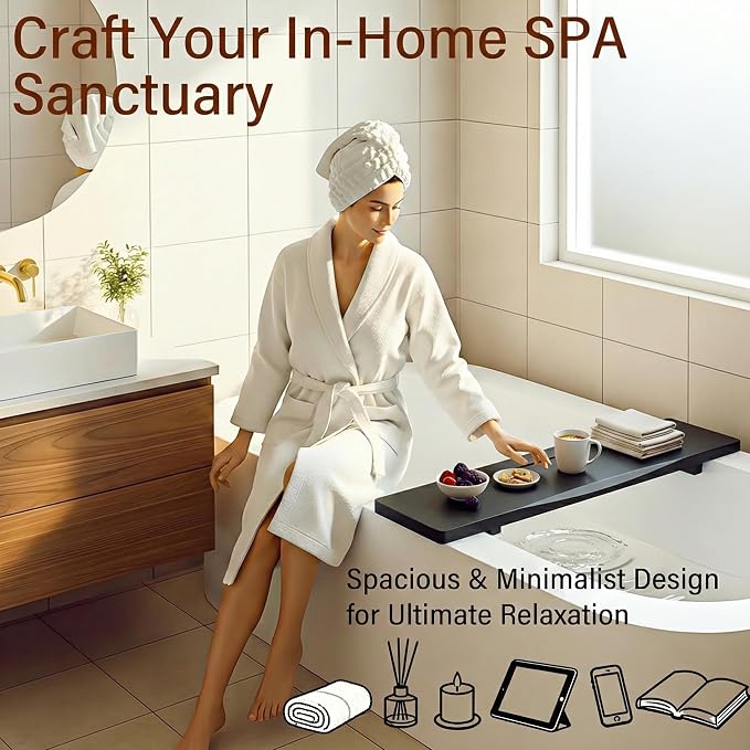 Elegant Black Bamboo Bathtub Tray Caddy - Image 3