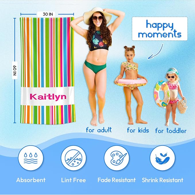 JML Custom Beach Towel with Name, Personalized Microfiber Beach Towel with Name - Image 3