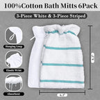 VOOVA & MOVAS 6Pack Bath Mitts for Shower, 8.3x6.3 Inch, 100% Cotton Soft - Image 3