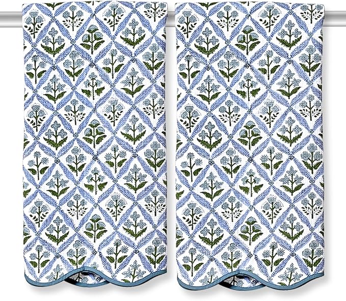 Ridhi Block Print Light Steel Blue Cotton Spa/Beach Towel 27"x54" Set of 2 by Ridhi