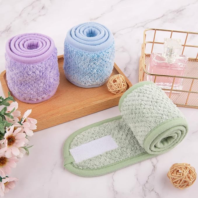 Whaline 4Pcs Spa Facial Headband Super Absorption Makeup Hair Wrap Adjustable - Image 6