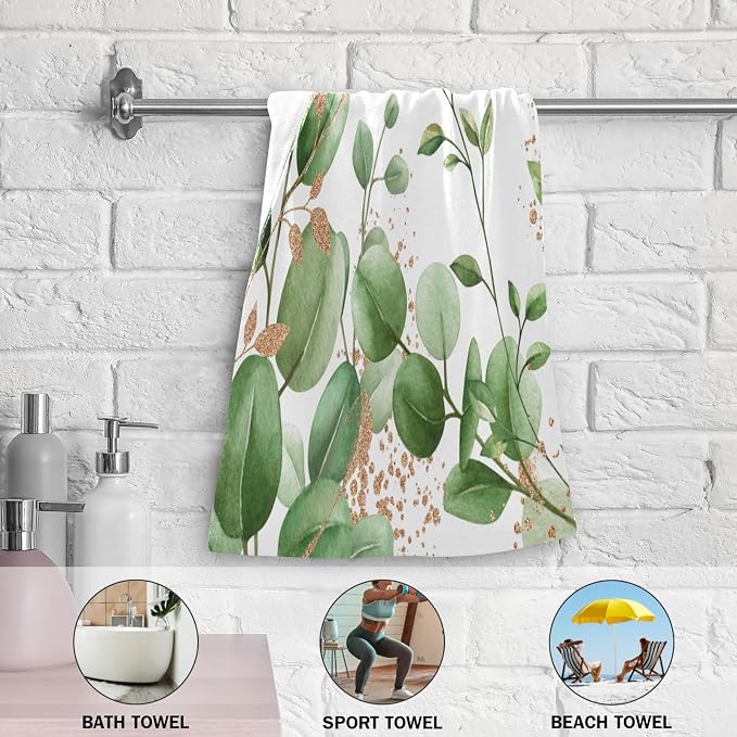 Green Gold White Leaves Hand Towels - Image 5