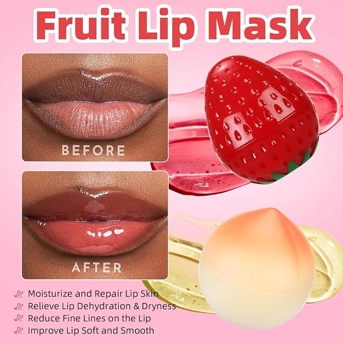 6 PCS Mini Bee Lip Balm Lip Mask Fruit Pot, Strawberry Lip Balm - Image 3