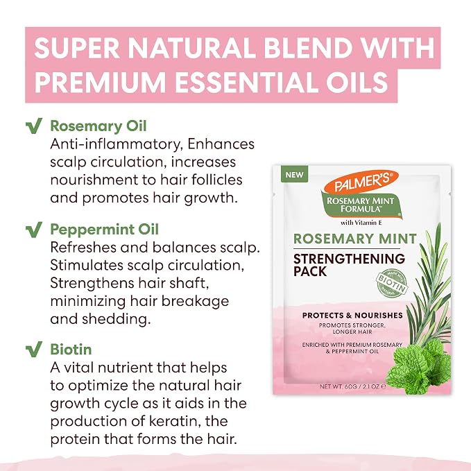 Palmer's Hair Mask, Rosemary Mint Strengthening Pack, 2.1 oz, Promotes Stronger - Image 3
