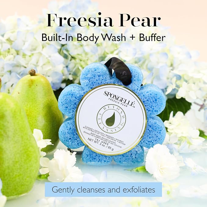 Spongellé Freesia Pear Wild Flower Bath Sponge | Built-in Body Wash & Body - Image 2