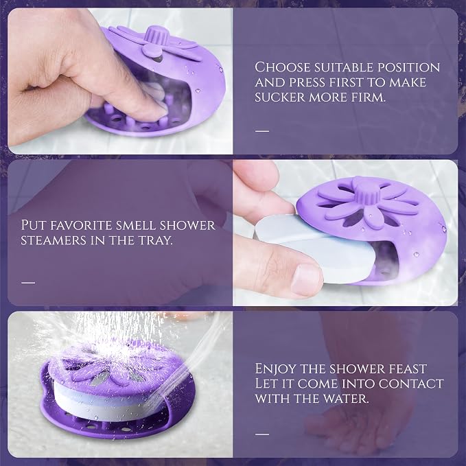 SHARLOVY Purple Shower Steamers Tray, Big Suction Cup Shower Steamer Tablet - Image 7