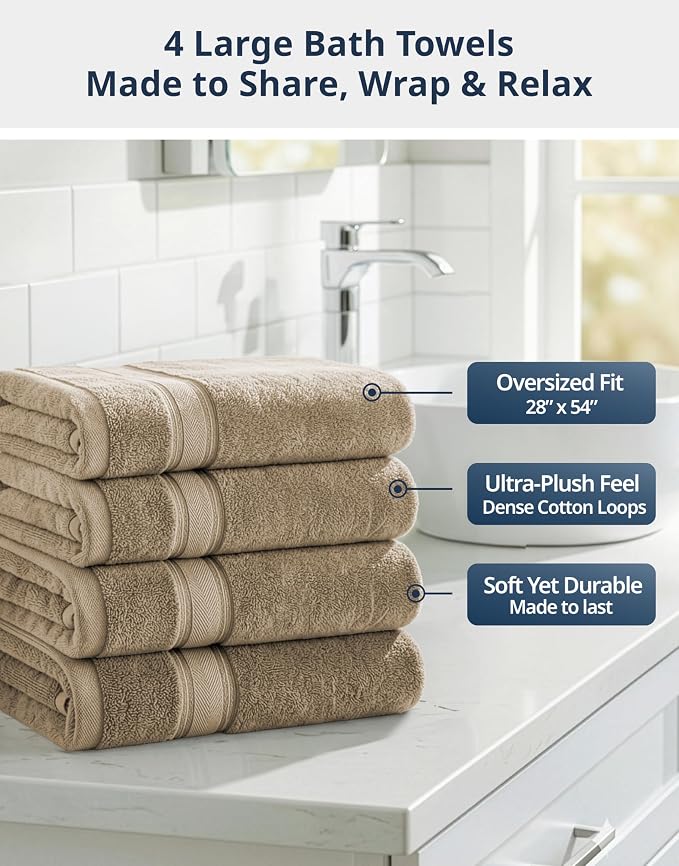 LANE LINEN 100% Cotton Bath Towels Set of 4 - Image 3