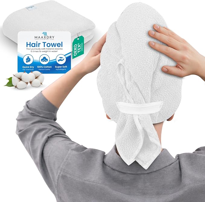 100% Cotton Hair Towel Wrap for Women, Men & Kids – Non-Microfiber 450 GSM by MAAXDRY