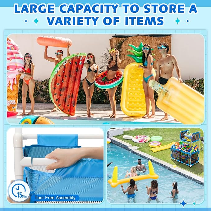 Briwooody 2-Tier Pool Float Storage Bin, 333 Gallon Large Rolling Pool Toy - Image 6