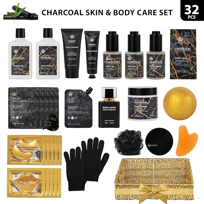 32 Pcs Mother's Day Gift for Mom, Charcoal Bath & Body Gift Basket Set for - Image 2