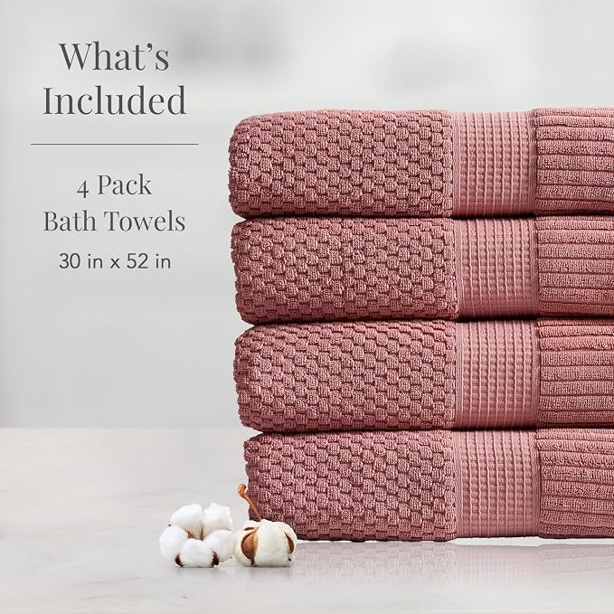 NY Loft 100% Cotton Bath Towel 4 Pack | Super Soft & Absorbent Quick-Dry Bath - Image 2