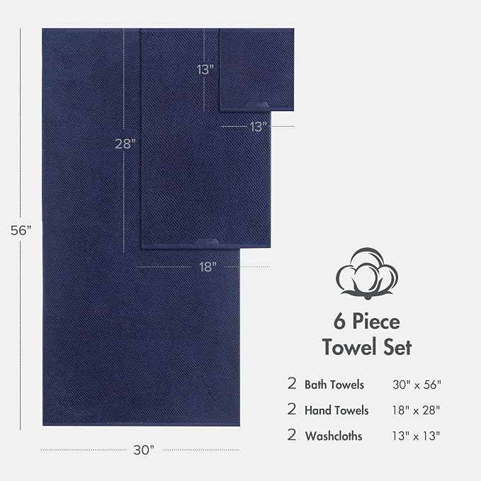 Madison Park Bathroom Towel Set of 6 Diagonal Ribbed, 500 GSM - Image 9