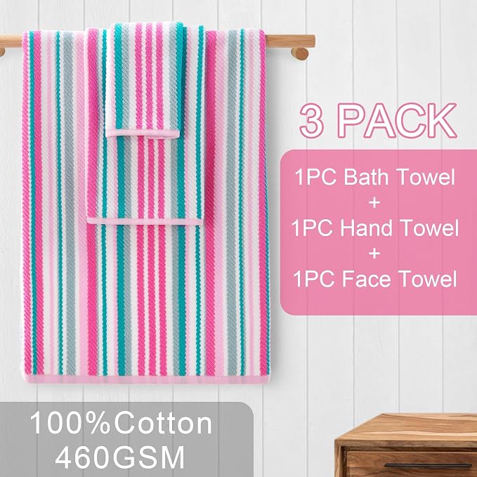 Pink Soft Towel Set, 1 Bath 28"x52", 1 Hand 16"x27", 1 Wash Cloth 13"x13 - Image 3