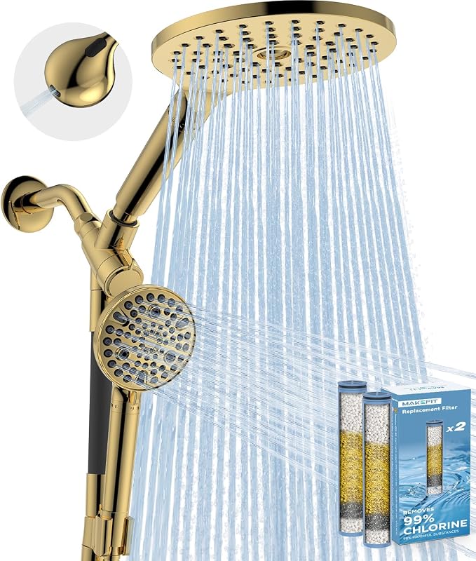 MakeFit Dual Filtered Rain Shower Head Combo, High Pressure Handheld Shower Head by MakeFit