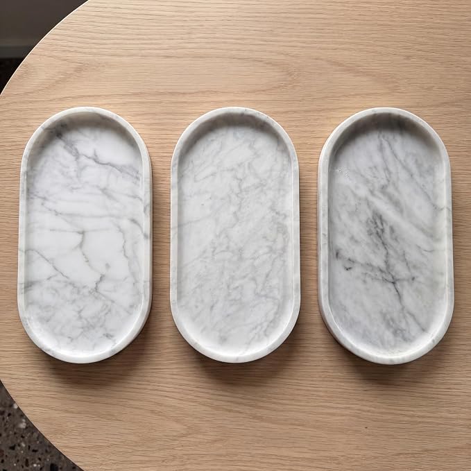 YKAJO Oval Real Marble Tray for Bathroom Kitchen Counter Stone Decorative - Image 14