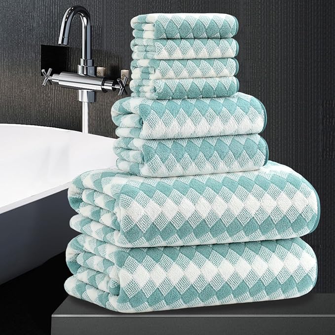 8 Piece Bathroom Towel Set Aqua |2 Oversized Large Bath Towels Sheet, 2 Hand by MAGGEA