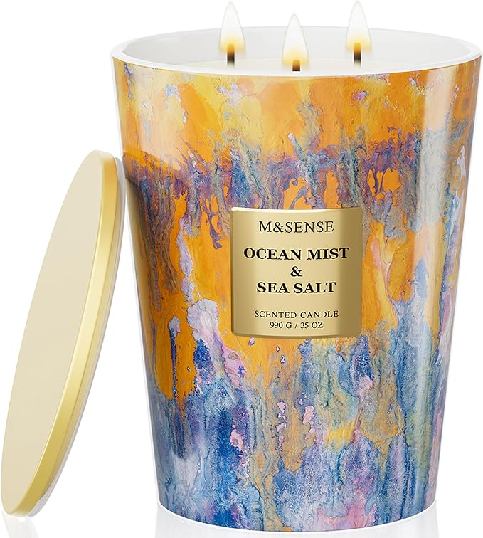 M&SENSE Large 3-Wick Ocean Scented Soy Candle, 35oz 150 Hours Non-Toxic by MSENSE