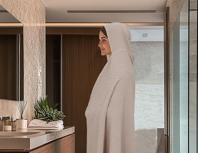 COTTON CRAFT Hooded Bath Towel – Oversized 35 x 70 Waffle Weave Towel - Image 5