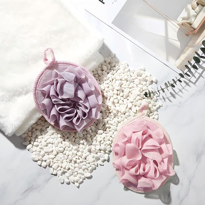 Boao 3 Pcs Bath Shower Pouf Sponge Mesh Pouf Shower Ball Exfoliating Body - Image 6