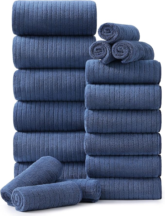Hailea 18 Piece Family Bath Towel Set Include 6 Bath Towels, 6 Hand Towels and by Hailea
