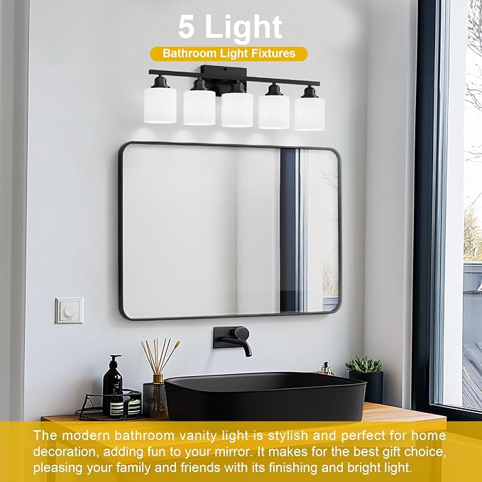 Sailstar 5-Light Bathroom Light Fixtures Over Mirror, Matte Black Vanity Lights - Image 2