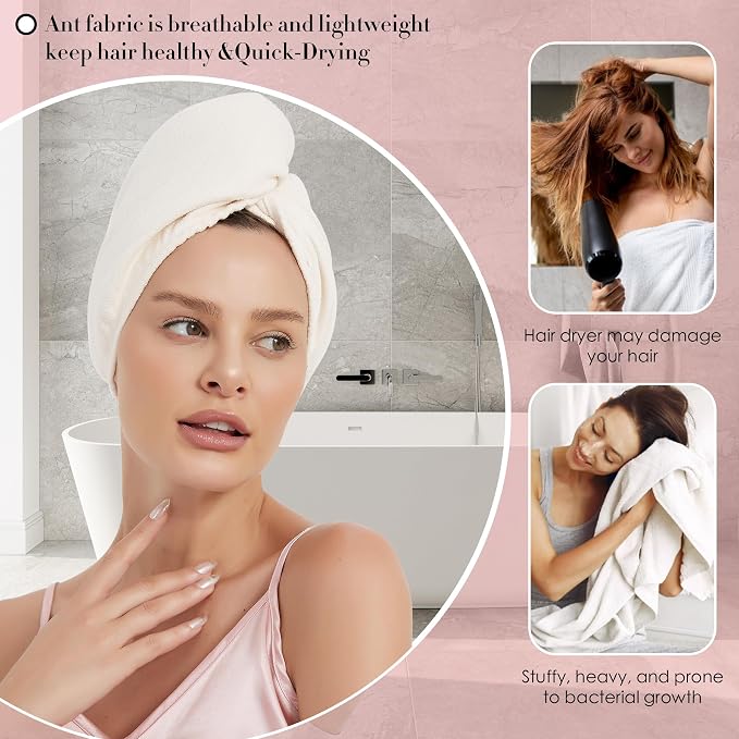 Hair Towel Wrap 2 Pack for Women, Super Absorbent Ant Cloth Fabric Hair Drying - Image 5
