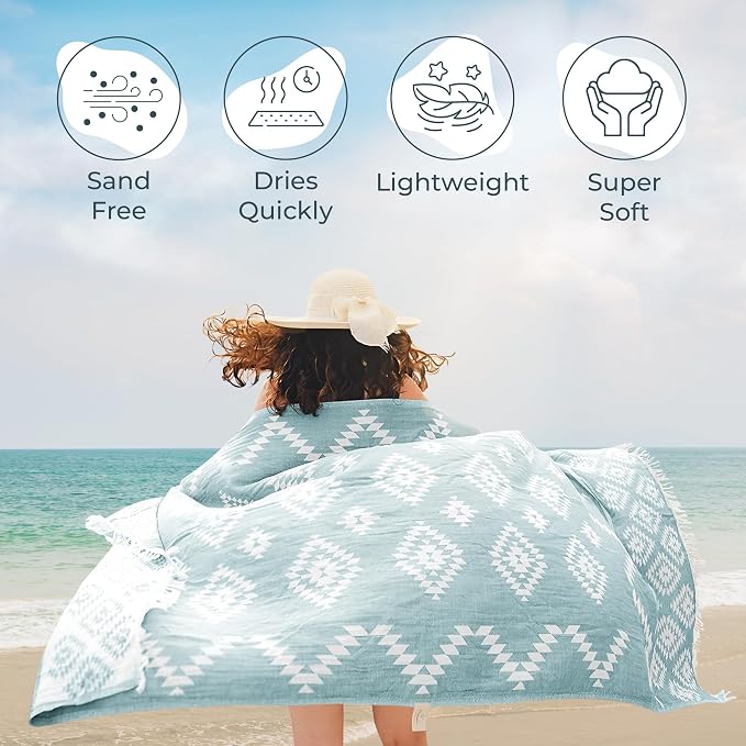 Turkish Beach Towel – 100% Cotton, Quick Dry, Lightweight, Oversized Beach Towel - Image 2