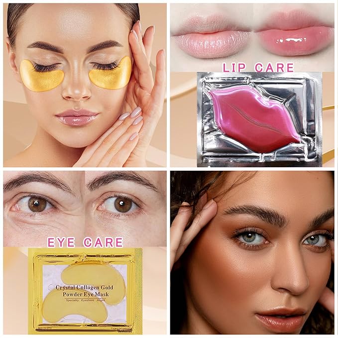 40 Pairs Eye Mask & Lip Mask, 24K Gold Gel Crystal Collagen Under Eye Patches - Image 3