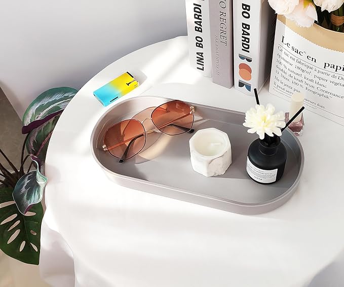 Gray Small Tray, Oval Tray for Kitchen Counter, Bathtub Bathroom Vanity Items - Image 4