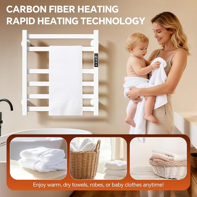 Electric Towel Warmer Wall Mounted, 6 Bar Heated Towel Rack - Image 6