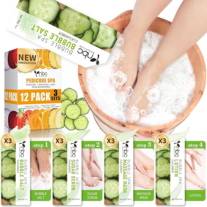 Pedicure Kit Foot Soak Set: Bubble Salt, Sugar Scrub, Massage Mask, Massage by nbcBeautiLab