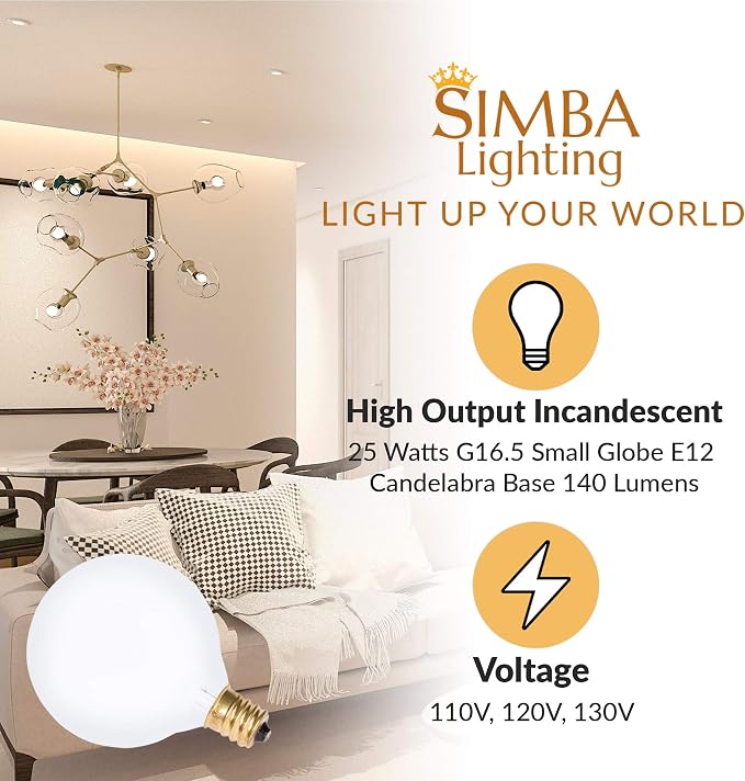 Simba Lighting Small Globe G16.5 Round Bulb 25W E12 Candelabra Base - Image 3
