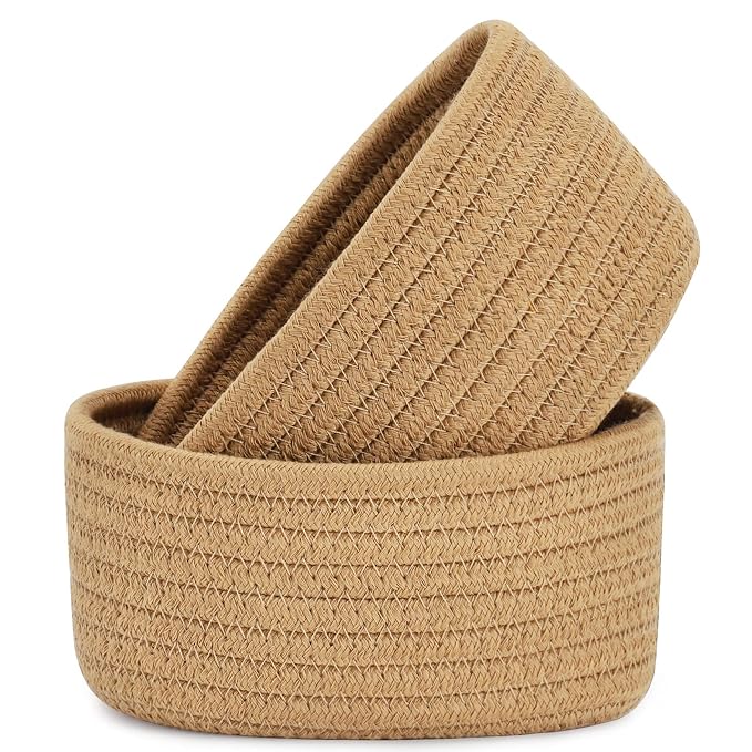【2 Pack】ABenkle Small Woven Baskets, Tiny Oval Shallow Storage Baskets by ABenkle
