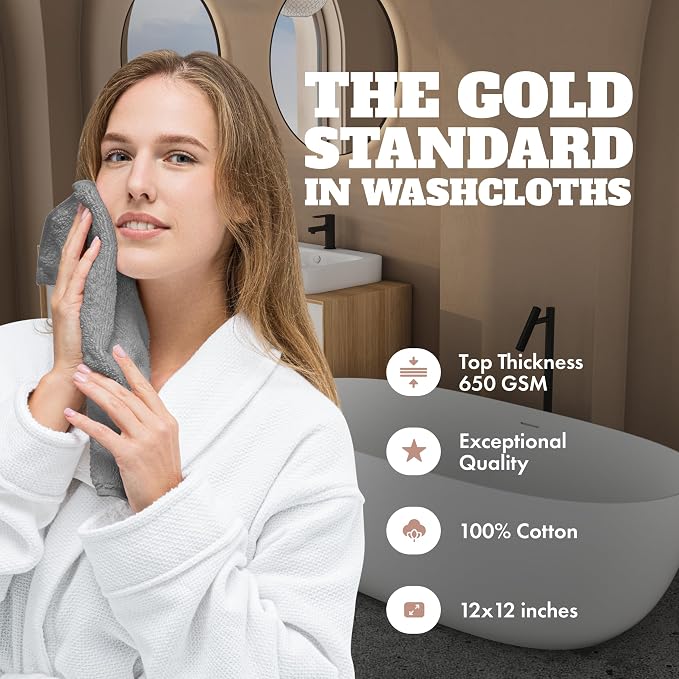 White Classic Wealuxe Light Gray Washcloths 24 Pack - Image 2