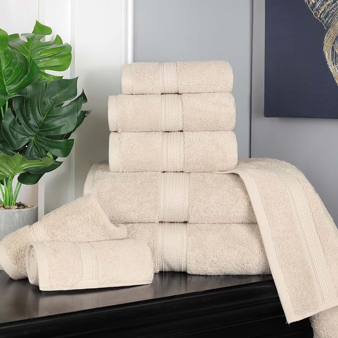 SUPERIOR Egyptian Cotton Pile 8 Piece Towel Set, Includes 2 Bath, 2 Hand - Image 2