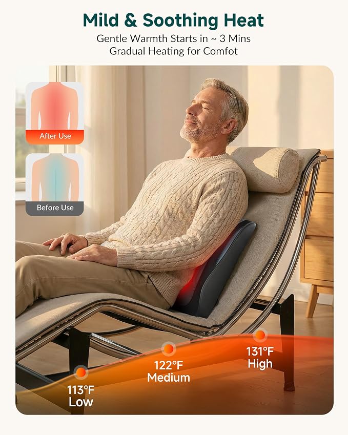 Snailax Back Massager with Heat – 3D Shiatsu Massage Pillow - Image 6