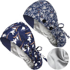 Satin Lined Scrub Caps with Buttons & Sweathand, Surgical Caps by Yuest
