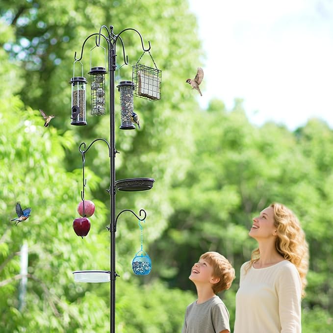 Bird Feeder Station with Suet Cage & Water Bowl Fruit Hook- Adjustable Pole - Image 2