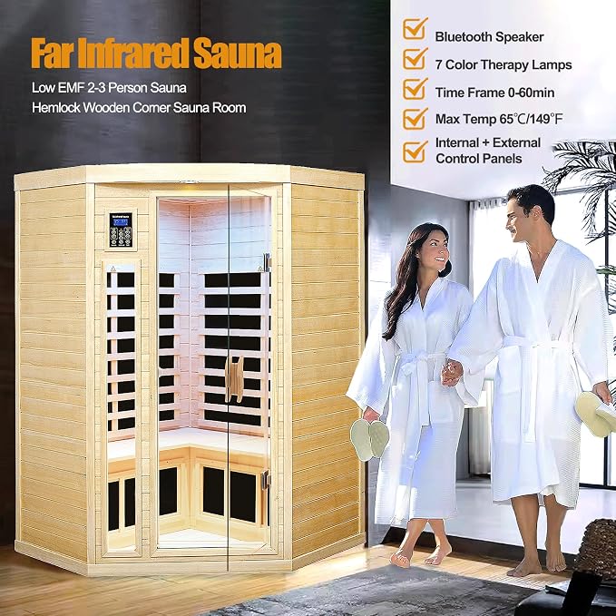Far Infrared Wooden Sauna Room, 2-3 Person Home Sauna Canadian Hemlock Indoor - Image 2