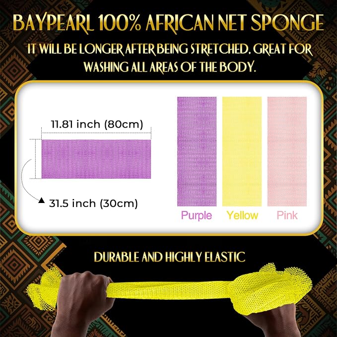 UJFQBH 3 Pieces African Bath Sponge African Net Long Net Bath Sponge - Image 3