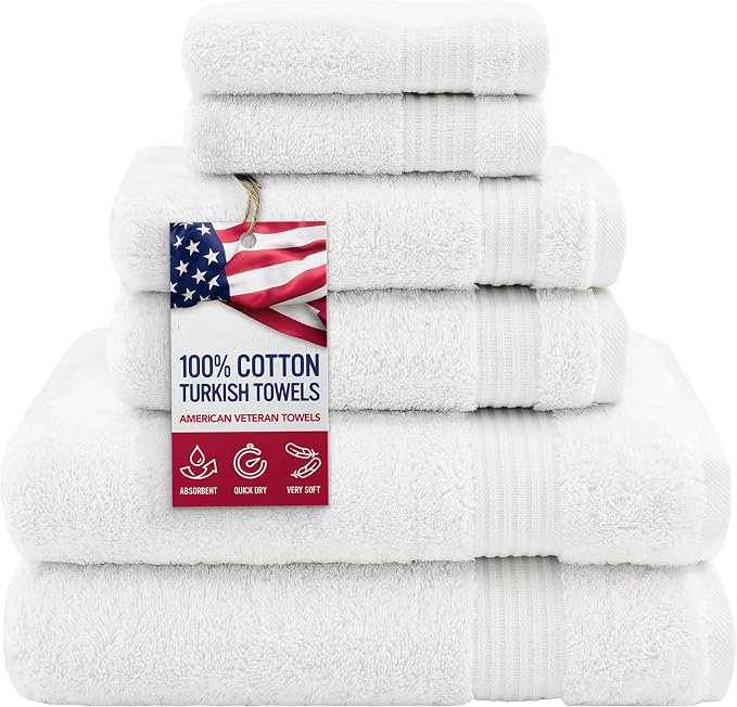 Hotel & Spa Quality Super Absorbent and Soft, 6 Piece Turkish Towel Set by AmericanVeteranTowel