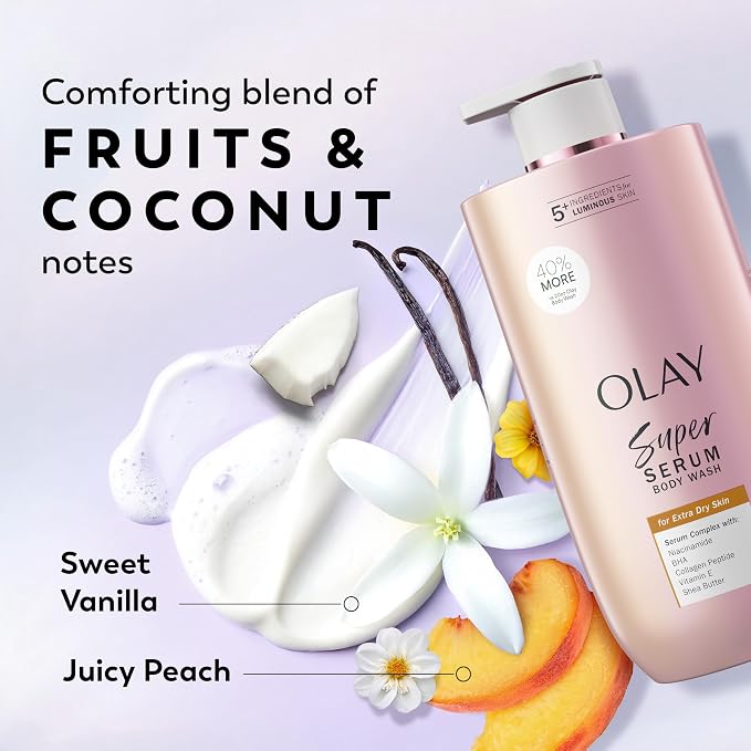 Olay Super Serum Body Wash for Extra Dry Skin, 24hr Long Lasting Hydration - Image 4
