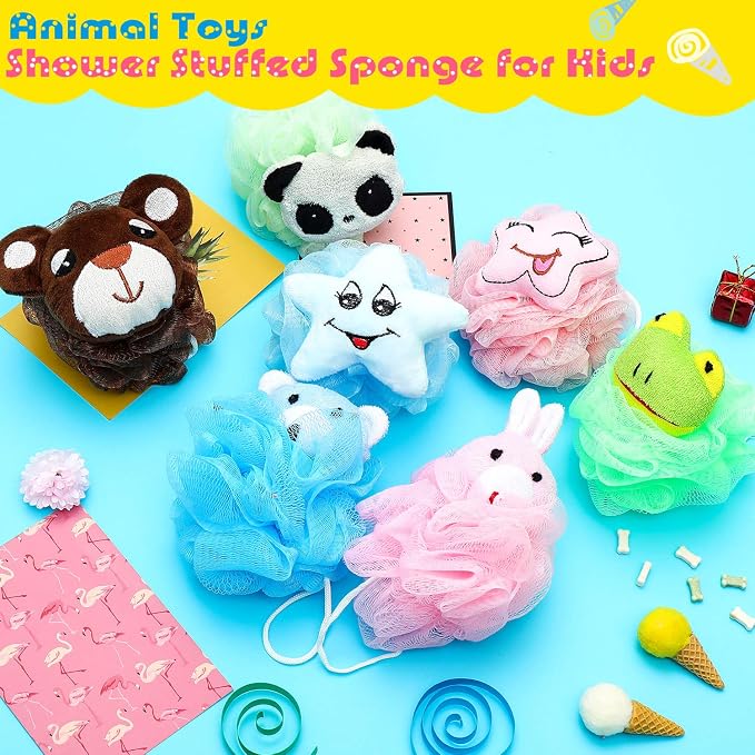Boao 8 Pieces Kids Bath Loofahs Animal Bath Sponge Cartoon Shower Loofahs Cute - Image 3