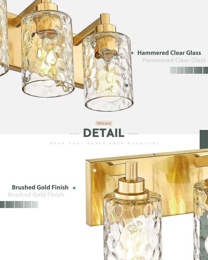 4-Light Bathroom Light Fixtures, 24.5 Inch Brushed Gold Vanity Lights - Image 3