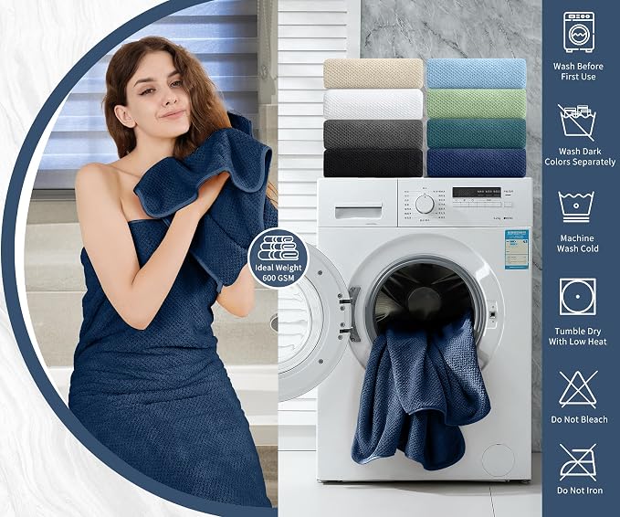8 Piece Bathroom Towel Set Navy Blue |2 Oversized Large Bath Towels Sheet - Image 5