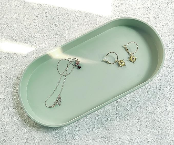 Green Small Tray, Oval Tray for Kitchen Counter, Bathtub Bathroom Vanity Items - Image 3