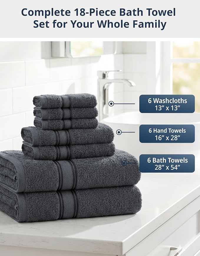 LANE LINEN 100% Mercerized Cotton Bath Towels Set of 18 – Zero Twist, 6 Bath - Image 2