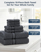 LANE LINEN 100% Mercerized Cotton Bath Towels Set of 18 – Zero Twist, 6 Bath - Image 2