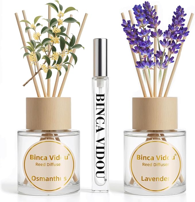 Reed Diffuser Set, Binca Vidou Lavender & Osmanthus Natural Perfume Scent Oil by BINCAVIDOU