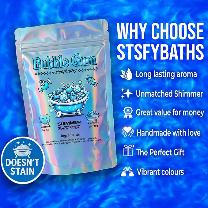 Sky Blue Bubblegum Shimmer Bath Bomb in A Bag - Image 5
